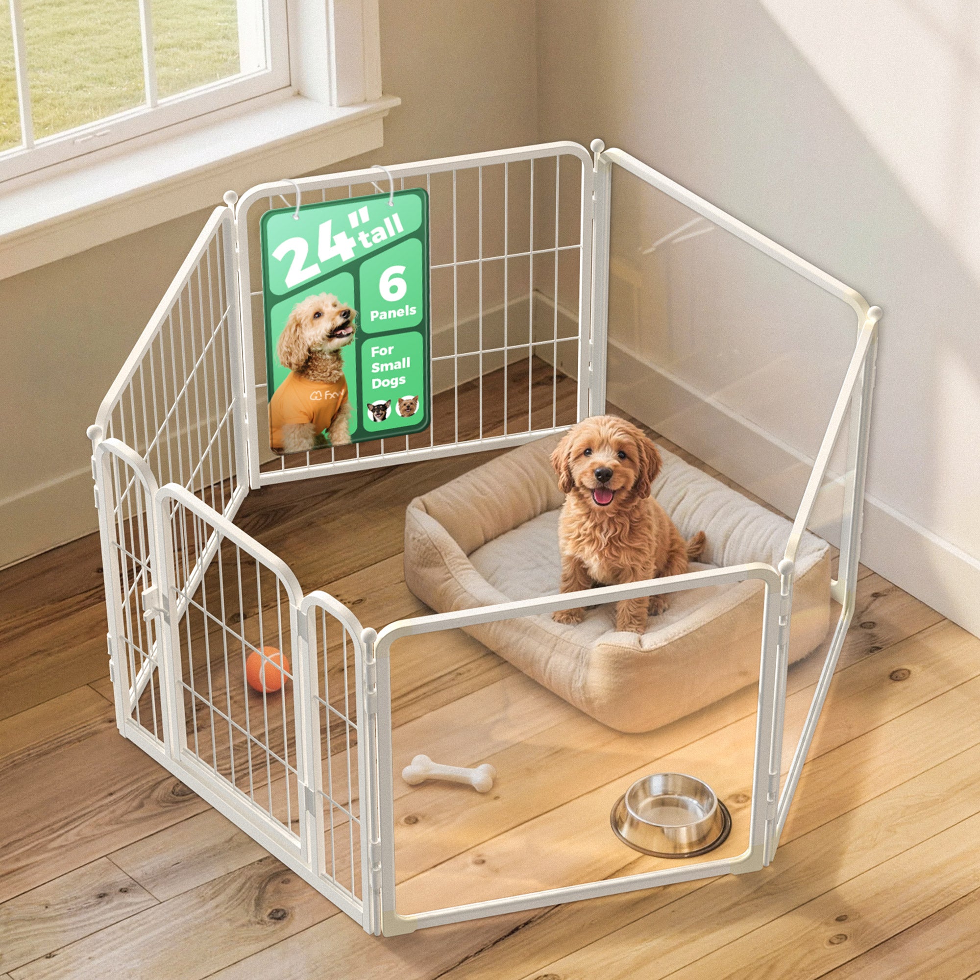 FXW Acrylic & Wire Mesh Indoor Dog Playpen
