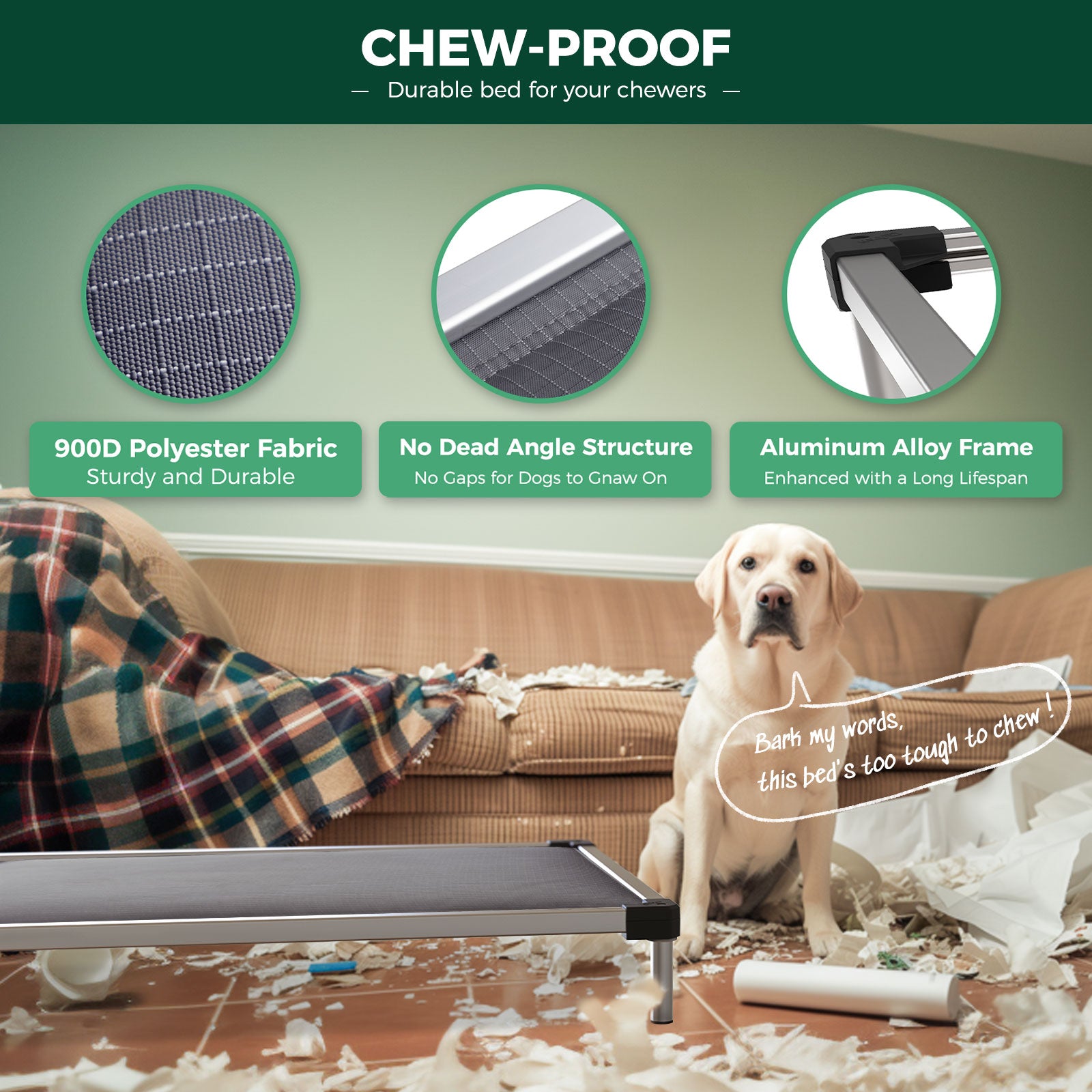 TitanNest Padded Chew-Proof Elevated Dog Bed for Your Chewer FXW