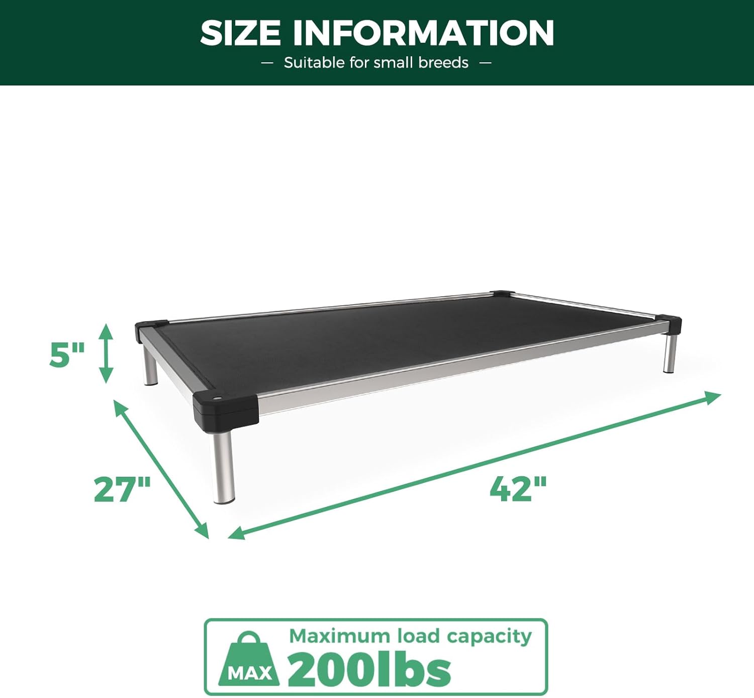 TitanNest Cooling Chew-Proof Elevated Dog Bed for Your Chewer 42.0''Lx27.0''Wx5.0"H Black FXW