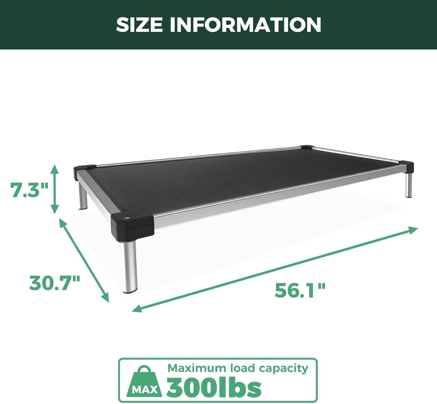 TitanNest Cooling Chew-Proof Elevated Dog Bed for Your Chewer 56.0'L x 31.0 W x 7.3"H Black FXW
