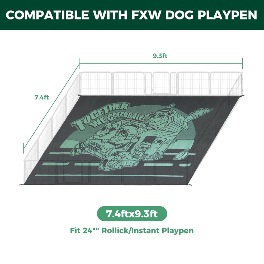 Let's ROLL RV Rug – Designed for RV Adventures with Your Dog 9.3'×7.4' Green FXW