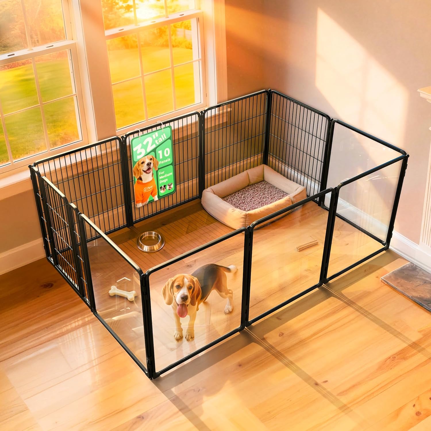 FXW Acrylic & Wire Mesh Indoor Dog Playpen