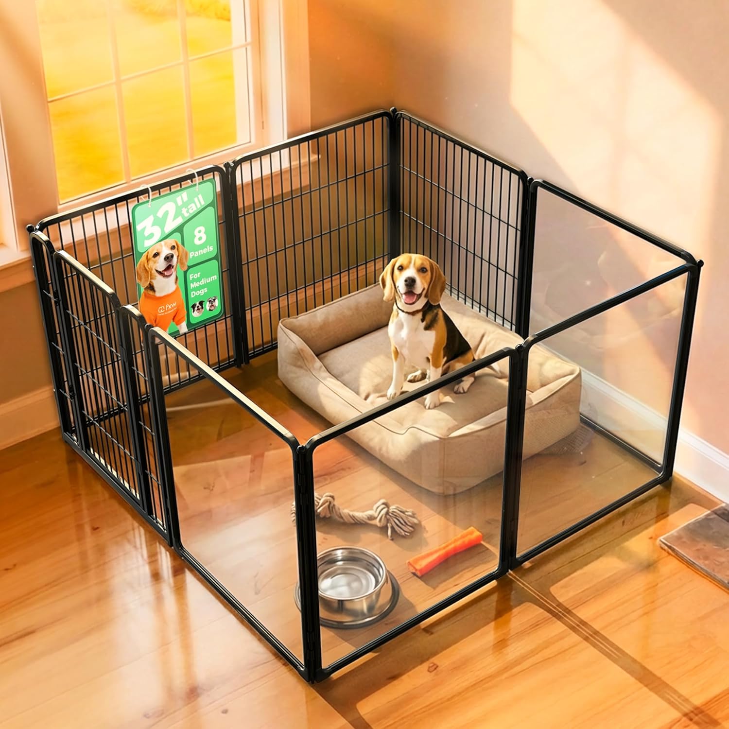 FXW Acrylic & Wire Mesh Indoor Dog Playpen