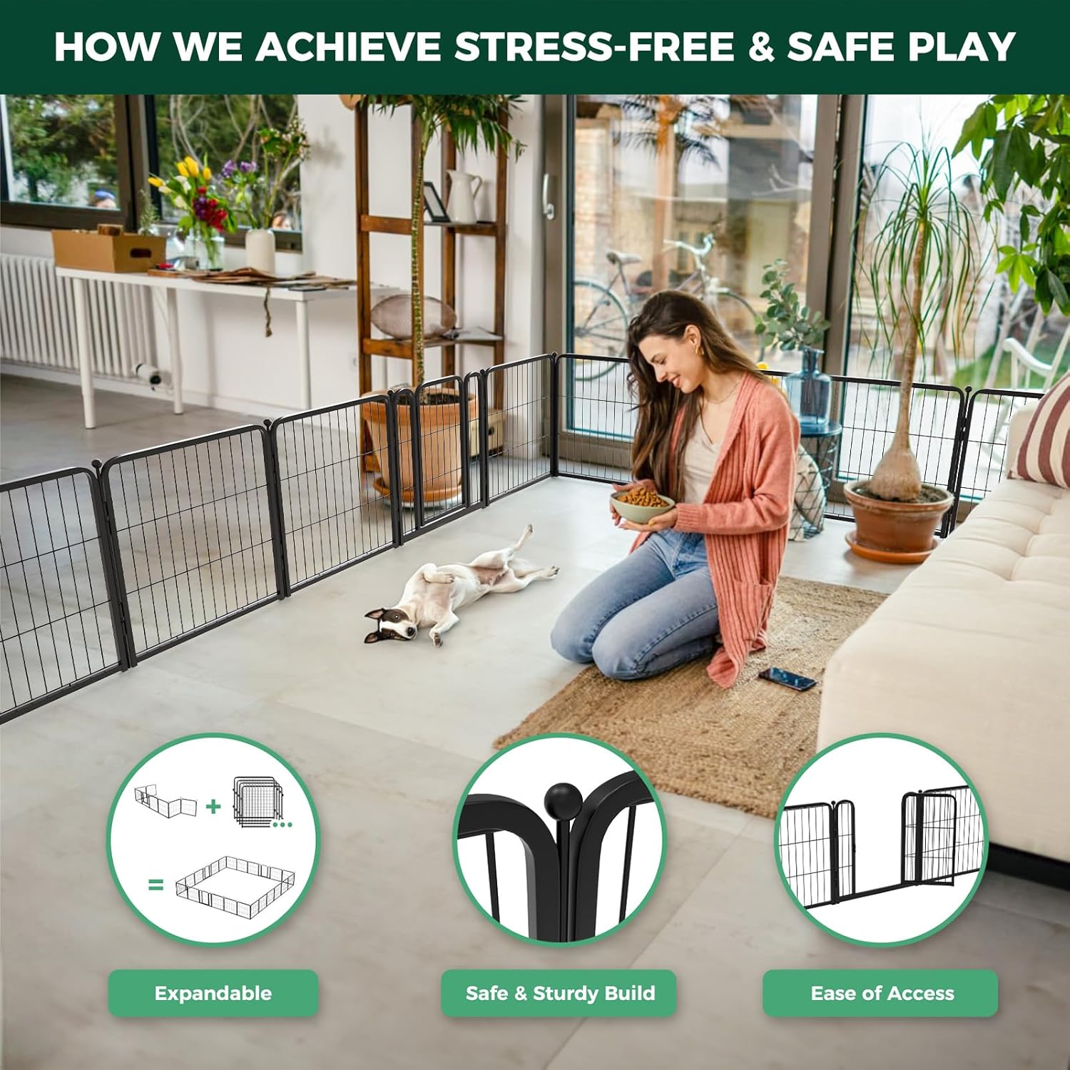 Bundle - Black Homeplus Dog Playpen & Dog Playpen Partition Connector(Pack of 2)