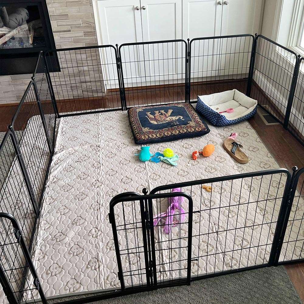 Bundle - Black Homeplus Dog Playpen & Fence-to- Wall Anchor & Pee Pad (3 PCs) FXW