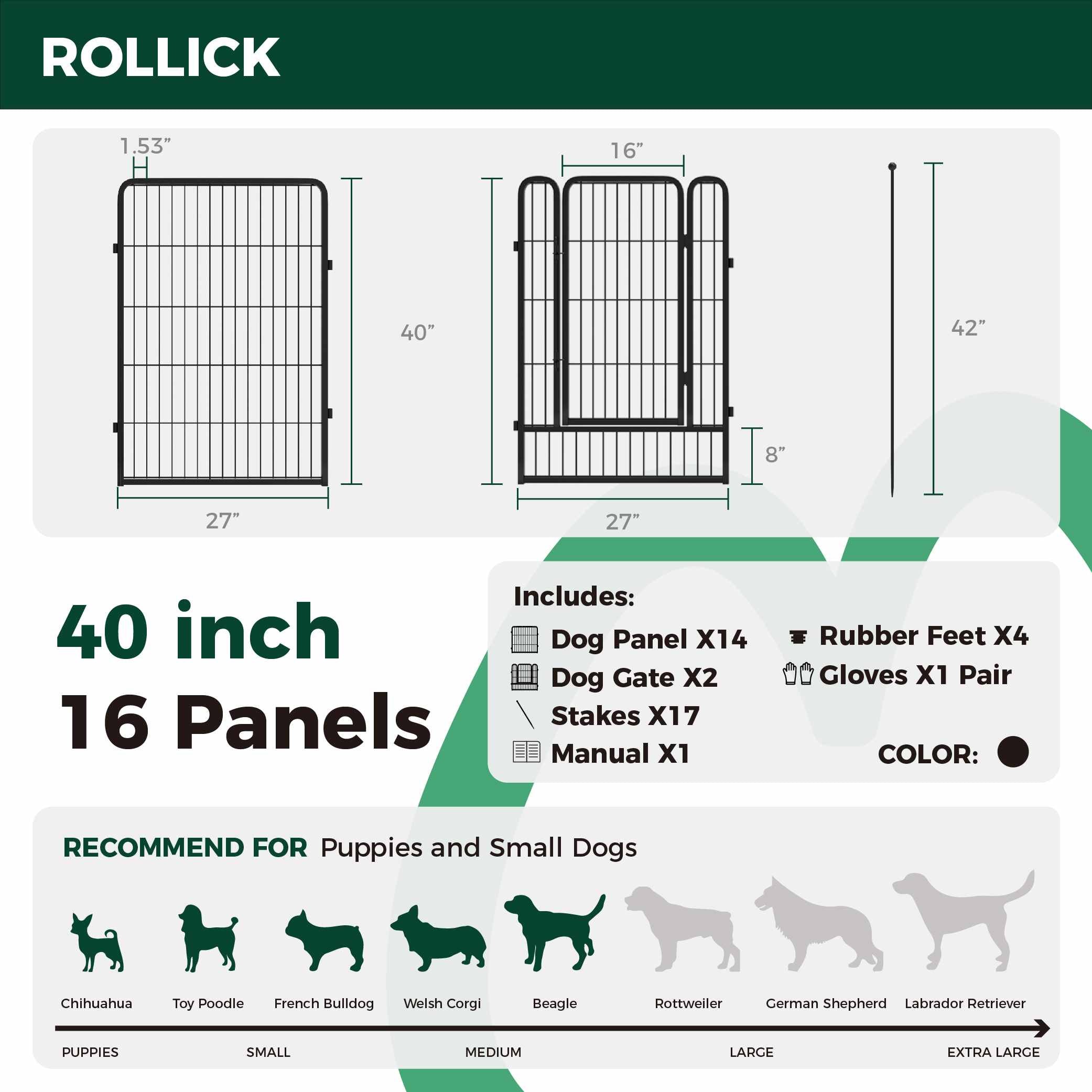 40 Inch 16 Panels Rollick Dog Playpen for All-Terrain FXW