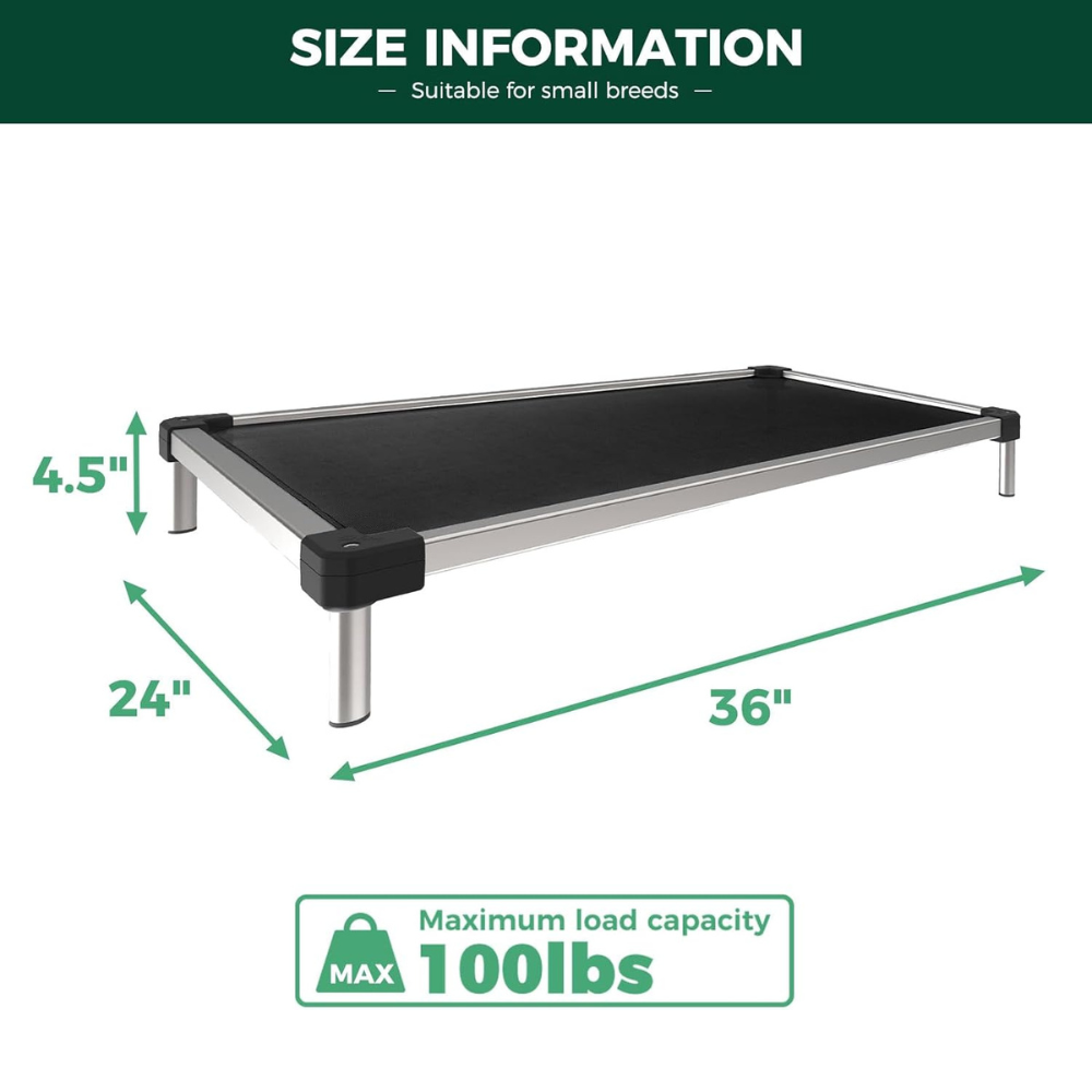 TitanNest Cooling Chew-Proof Elevated Dog Bed for Your Chewer 36.0"L x 24.0"W x 4.5"H Black FXW