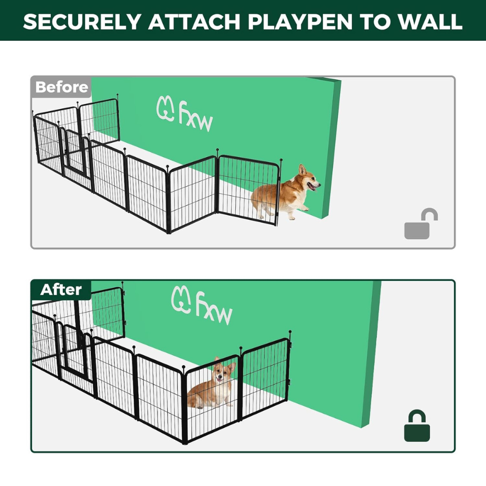 Bundle - Rollick Dog Playpen & Fence-to-Wall Anchor (2 PCs) FXW