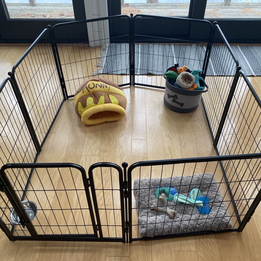 Bundle - Black Homeplus Dog Playpen & Fence-to- Wall Anchor & Pee Pad (3 PCs) FXW