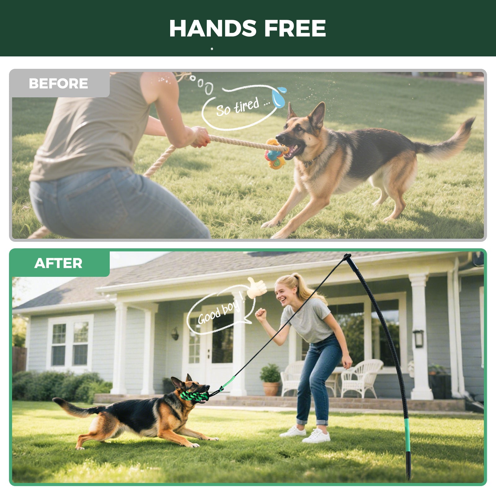 TugPal Dog Tug Toy | Hands-Free Outdoor Play with Fiberglass Rod