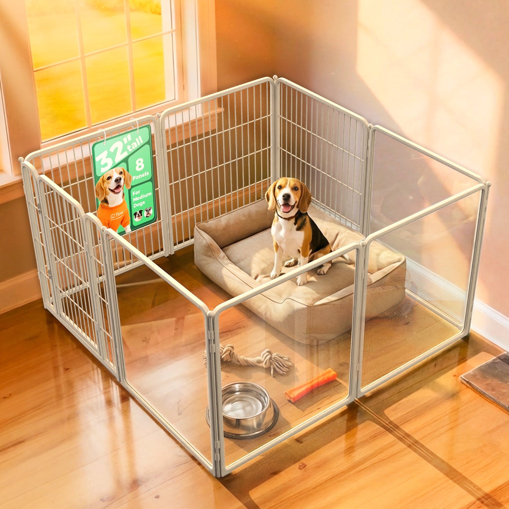 FXW Acrylic & Wire Mesh Indoor Dog Playpen