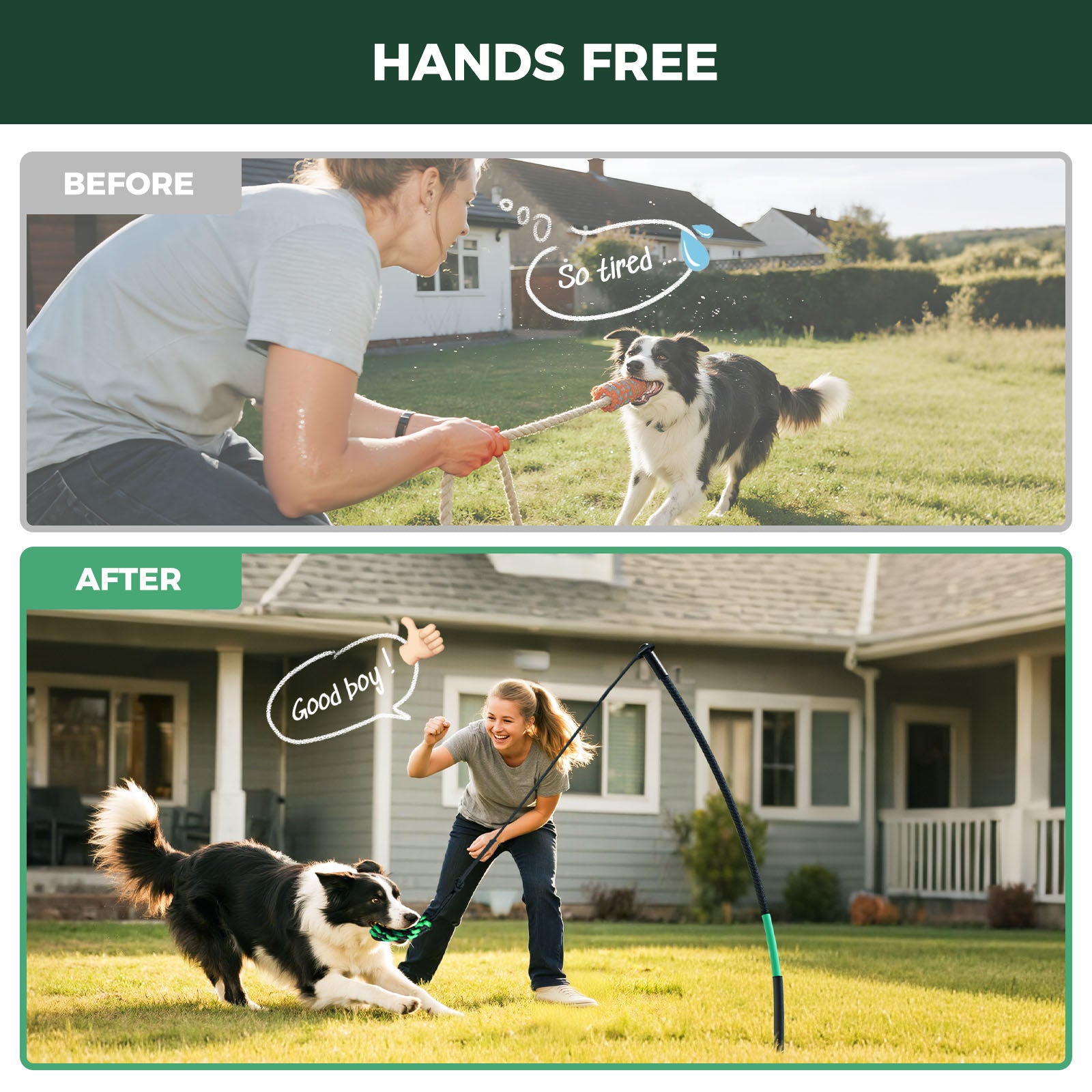 TugPal Dog Tug Toy | Hands-Free Outdoor Play with Fiberglass Rod