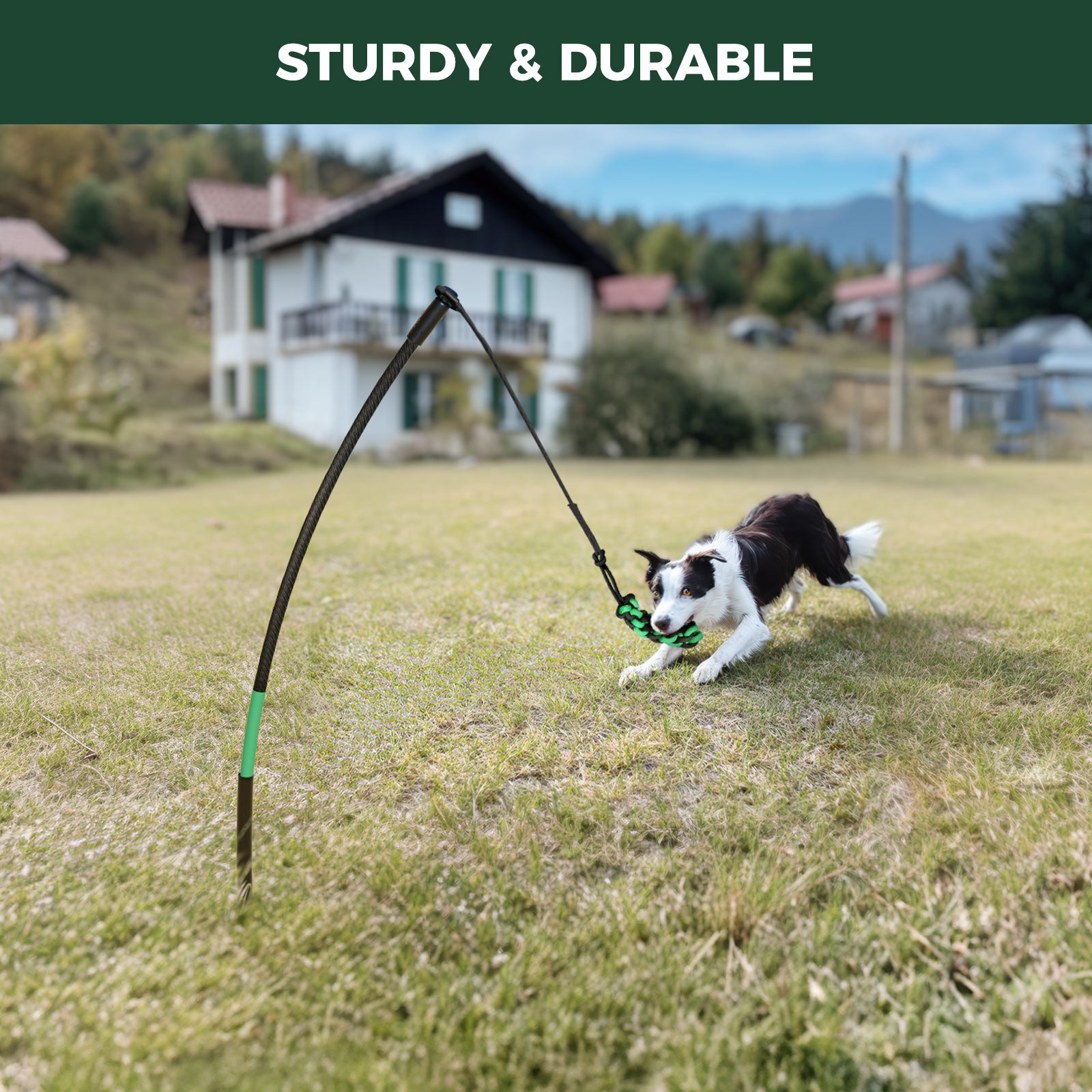 TugPal Dog Tug Toy | Hands-Free Outdoor Play with Fiberglass Rod