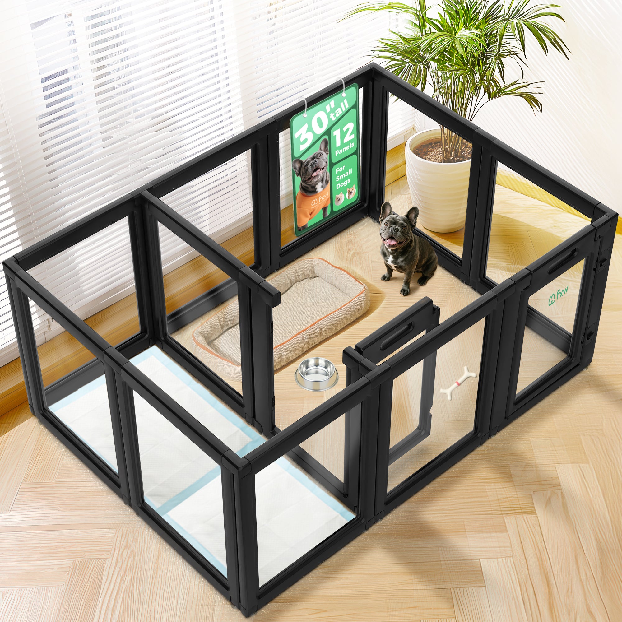 AuraSpace Acrylic Indoor Dog Playpen for Puppies and Small Dogs