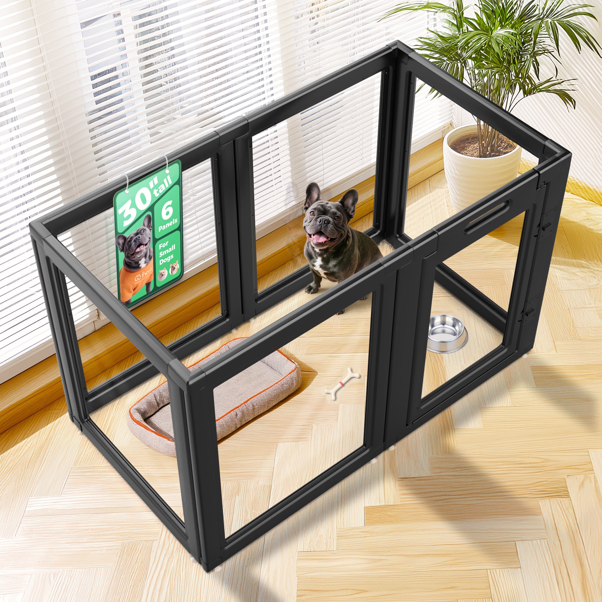 AuraSpace Acrylic Indoor Dog Playpen for Small to Medium Dogs
