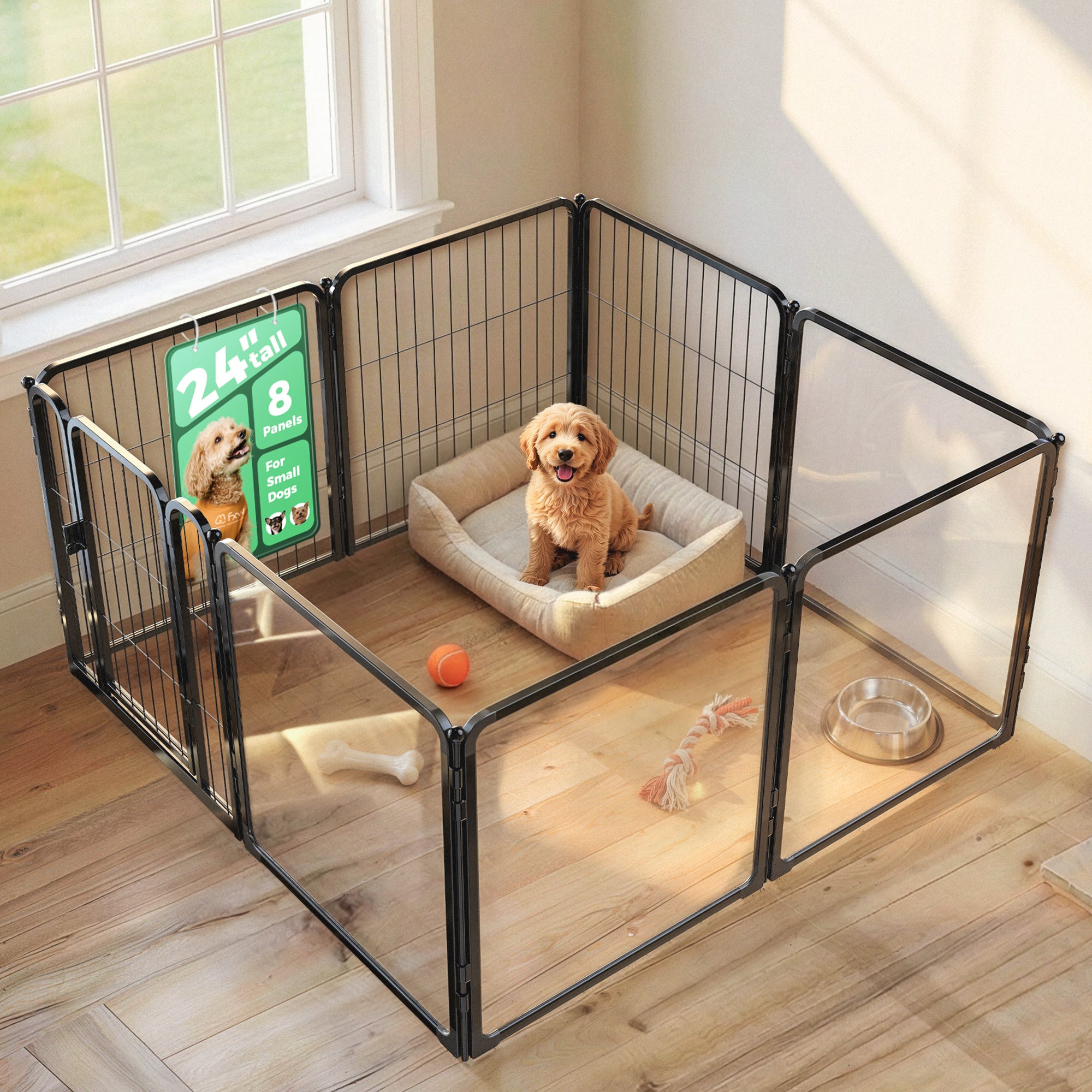 FXW Acrylic & Wire Mesh Indoor Dog Playpen