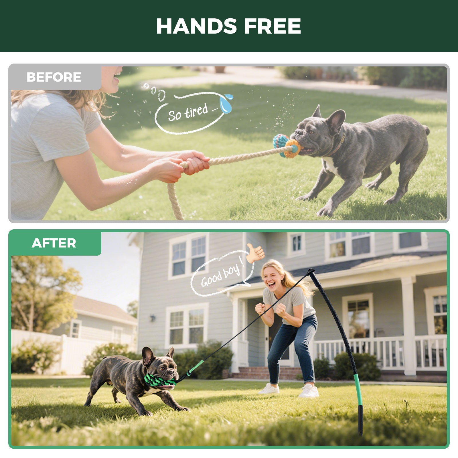 TugPal Dog Tug Toy | Hands-Free Outdoor Play with Fiberglass Rod