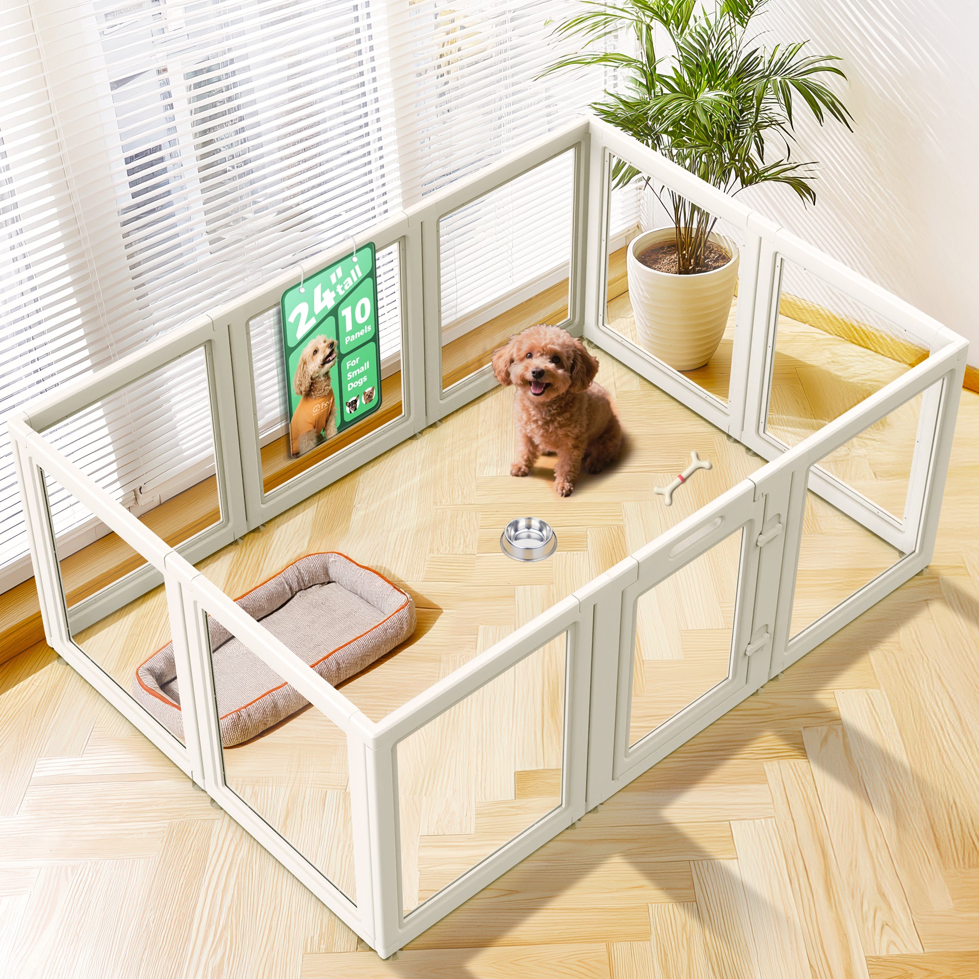 AuraSpace Acrylic Indoor Dog Playpen for Small to Medium Dogs