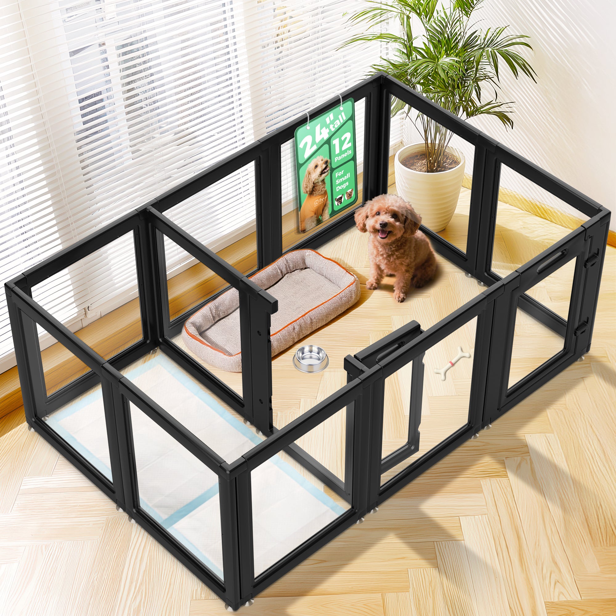 AuraSpace Acrylic Indoor Dog Playpen for Small to Medium Dogs