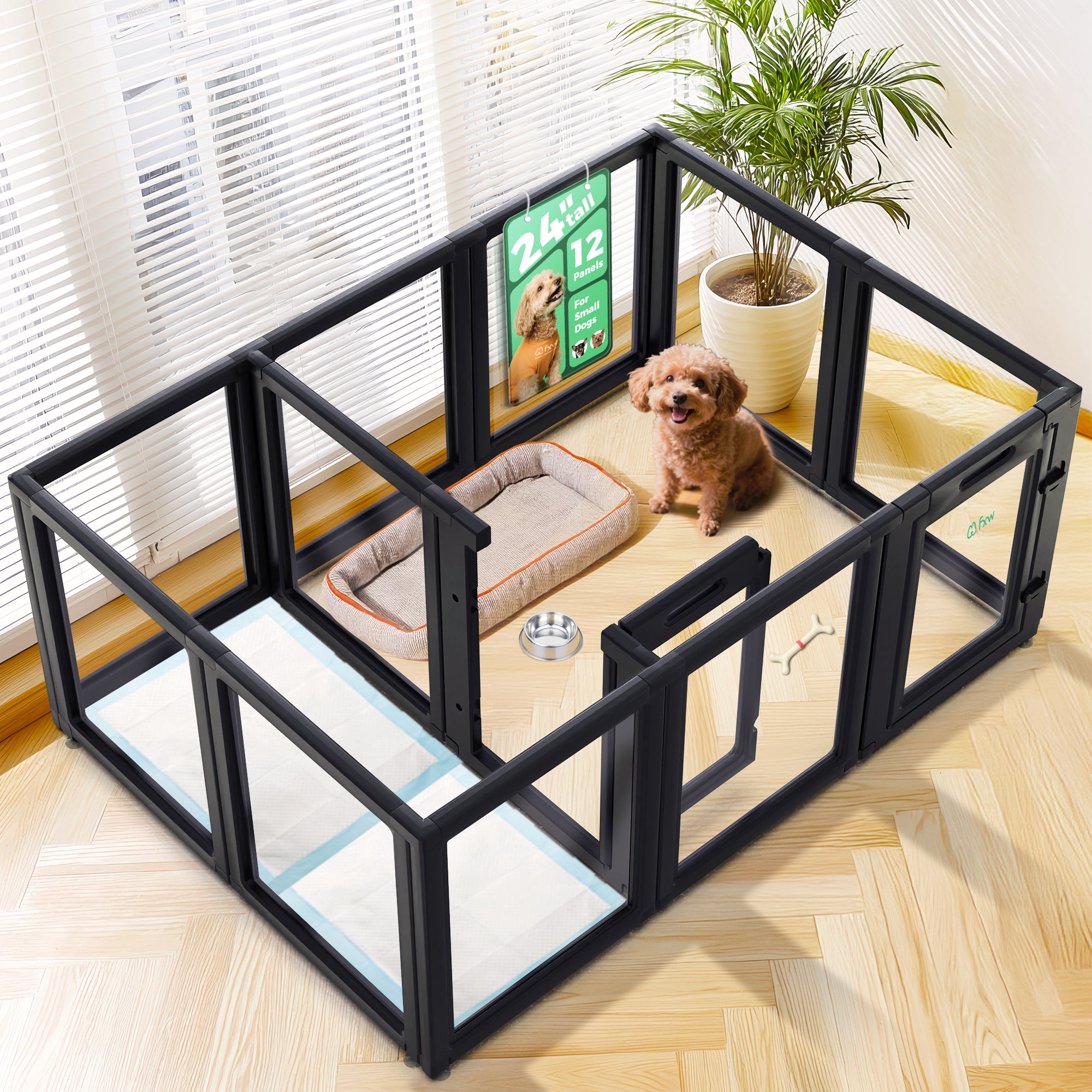 AuraSpace Acrylic Indoor Dog Playpen for Puppies and Small Dogs