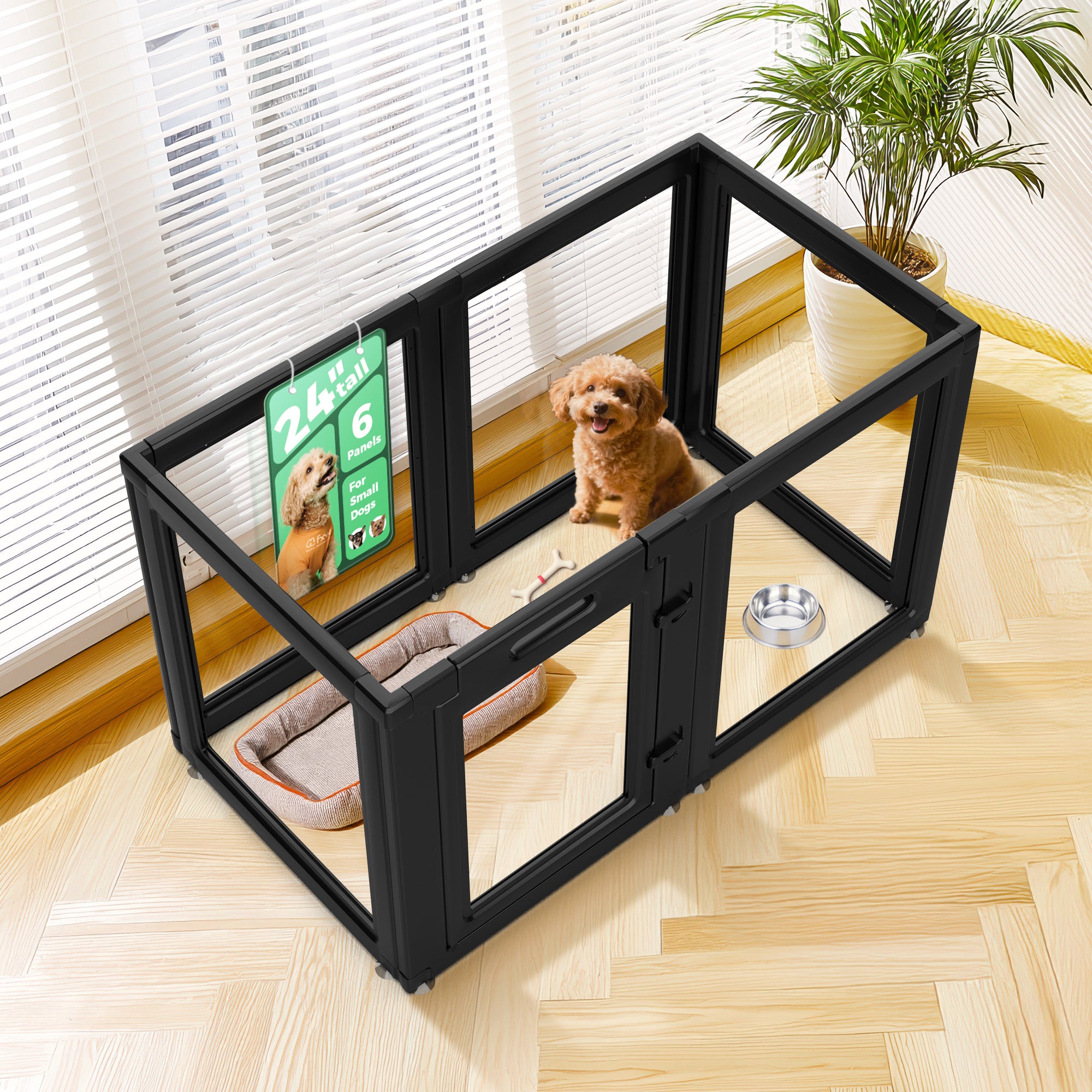 AuraSpace Acrylic Indoor Dog Playpen for Small to Medium Dogs