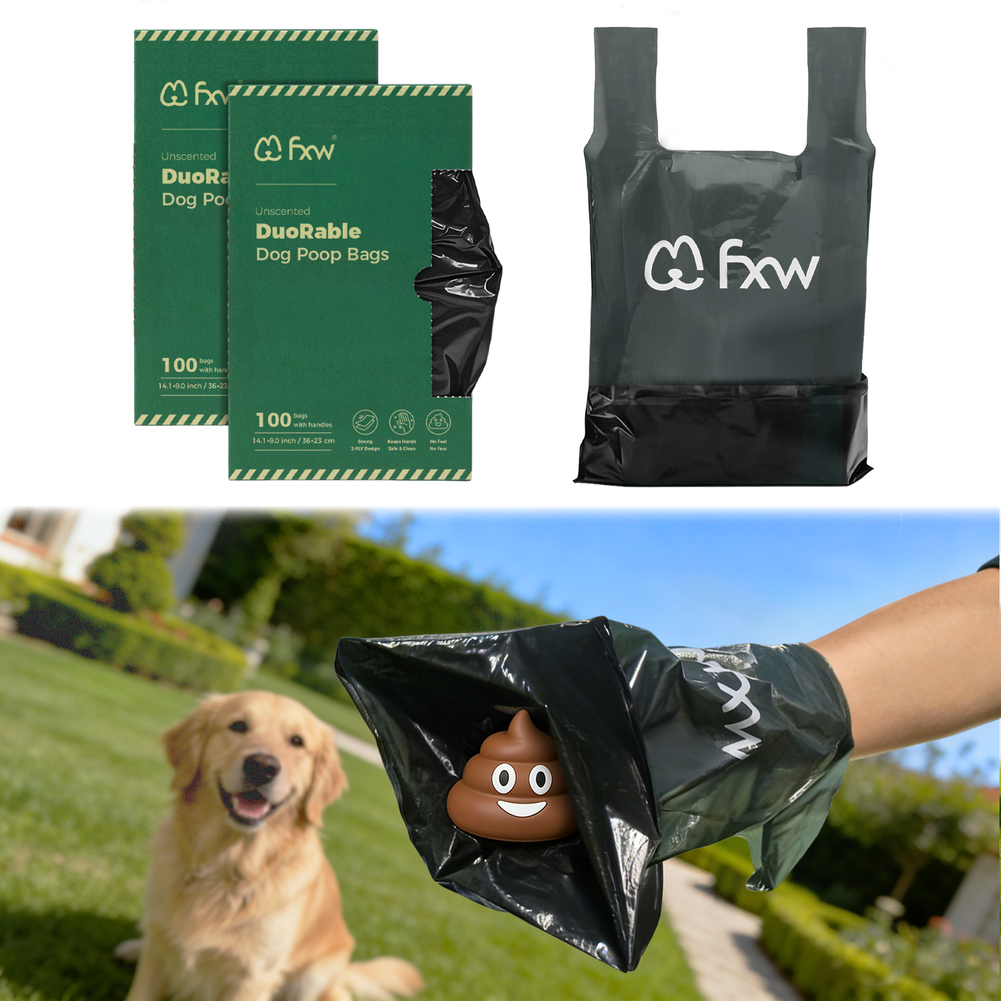 FXW Dog Poop Bags 2-ply Extra Thick Leak Proof