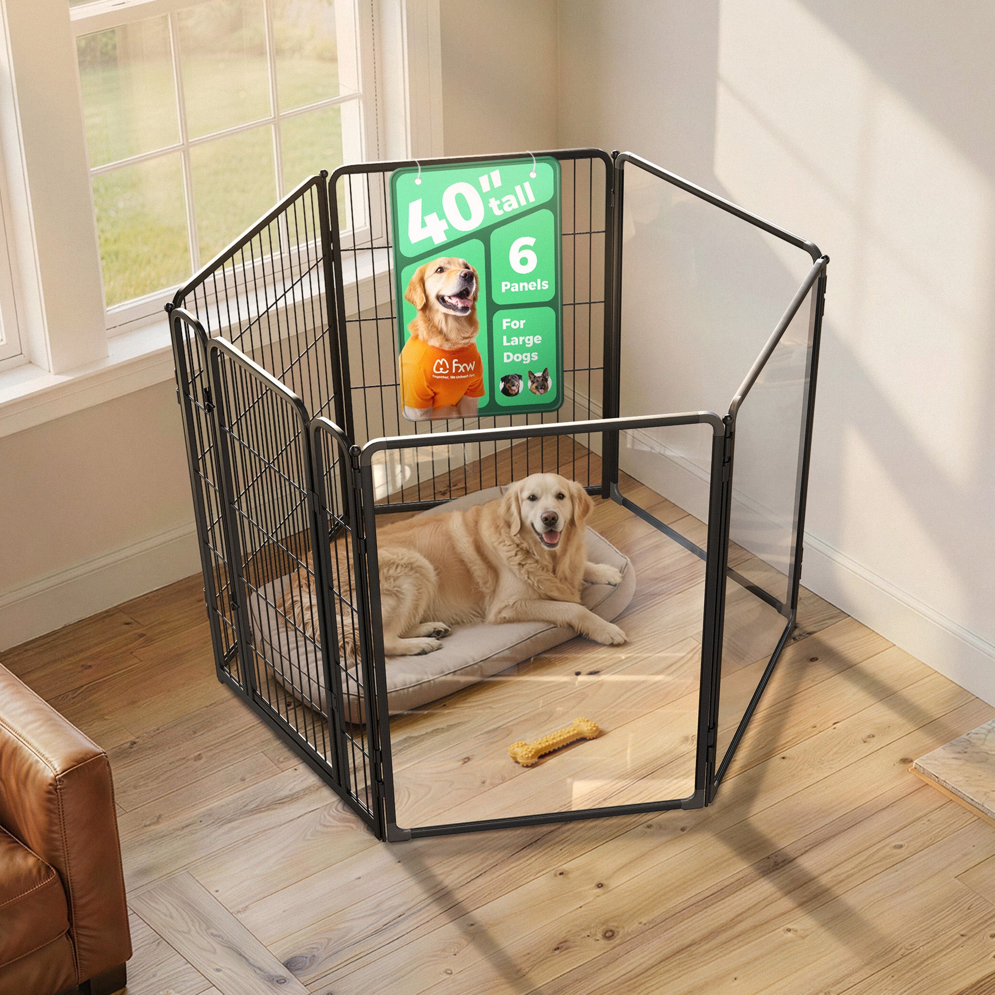 FXW Acrylic & Wire Mesh Indoor Dog Playpen