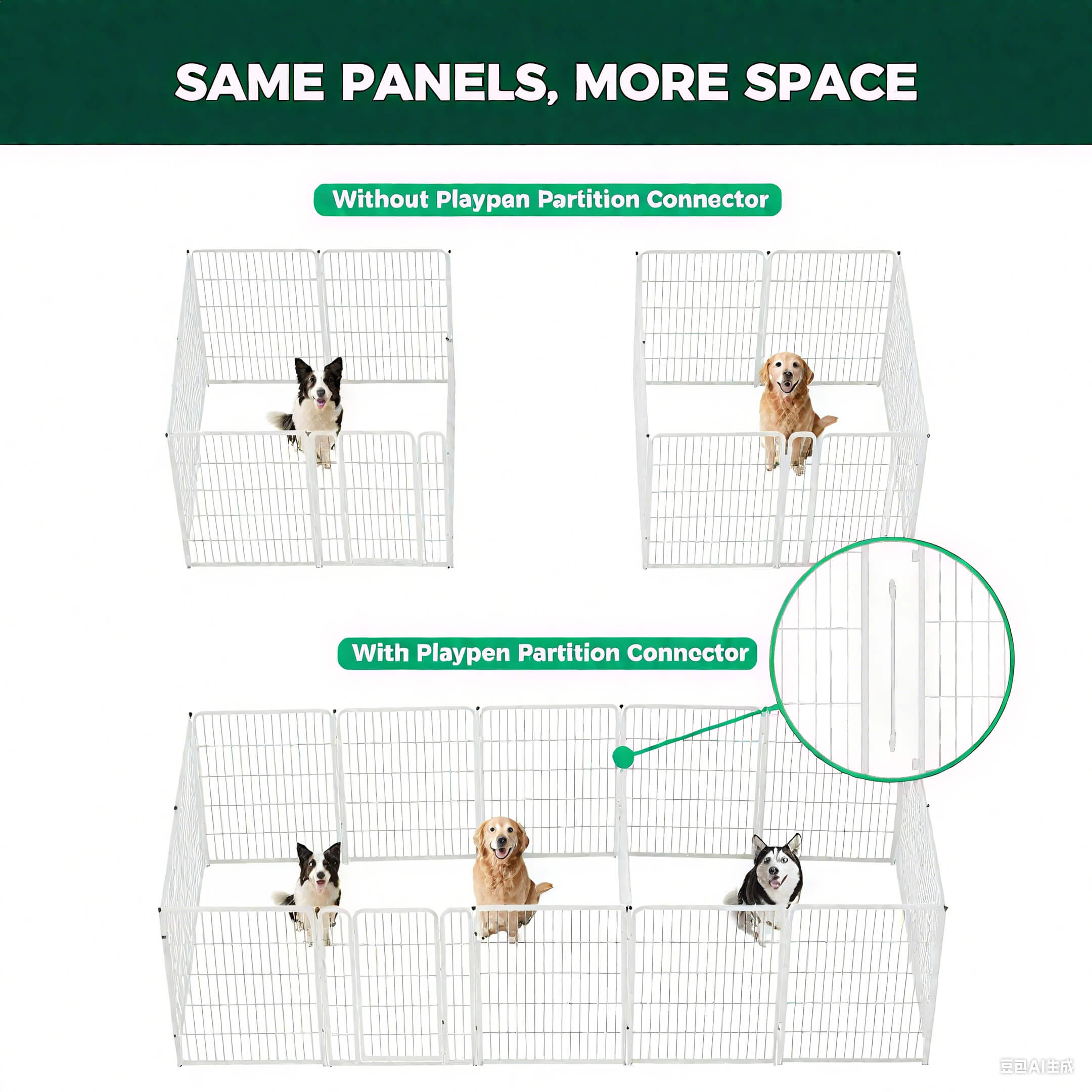 Dog Playpen Partition Connector (Pack of 2) Fits for Homeplus/Rollick/Instant Dog Playpen