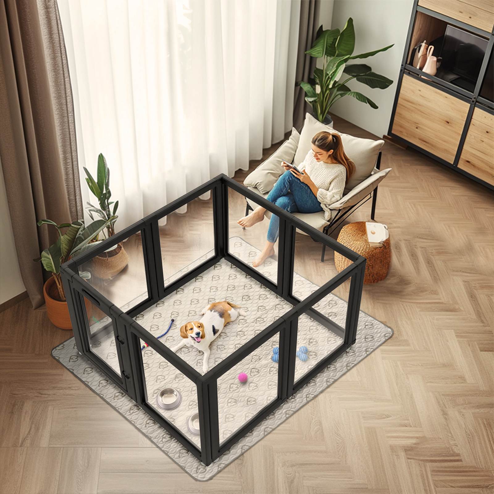 AuraSpace Acrylic Indoor Dog Playpen for Puppies and Small Dogs