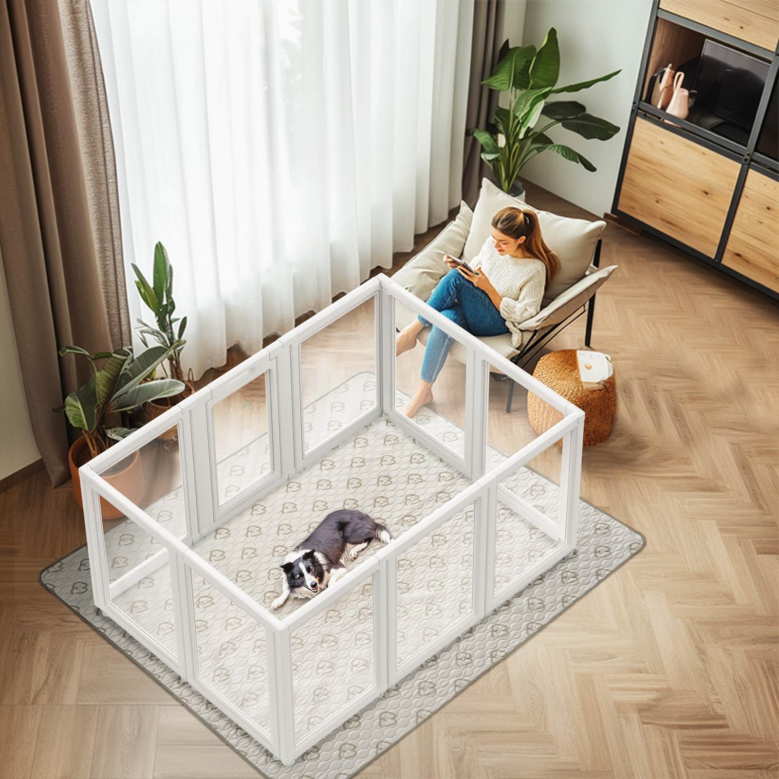 AuraSpace Acrylic Indoor Dog Playpen for Puppies and Small Dogs
