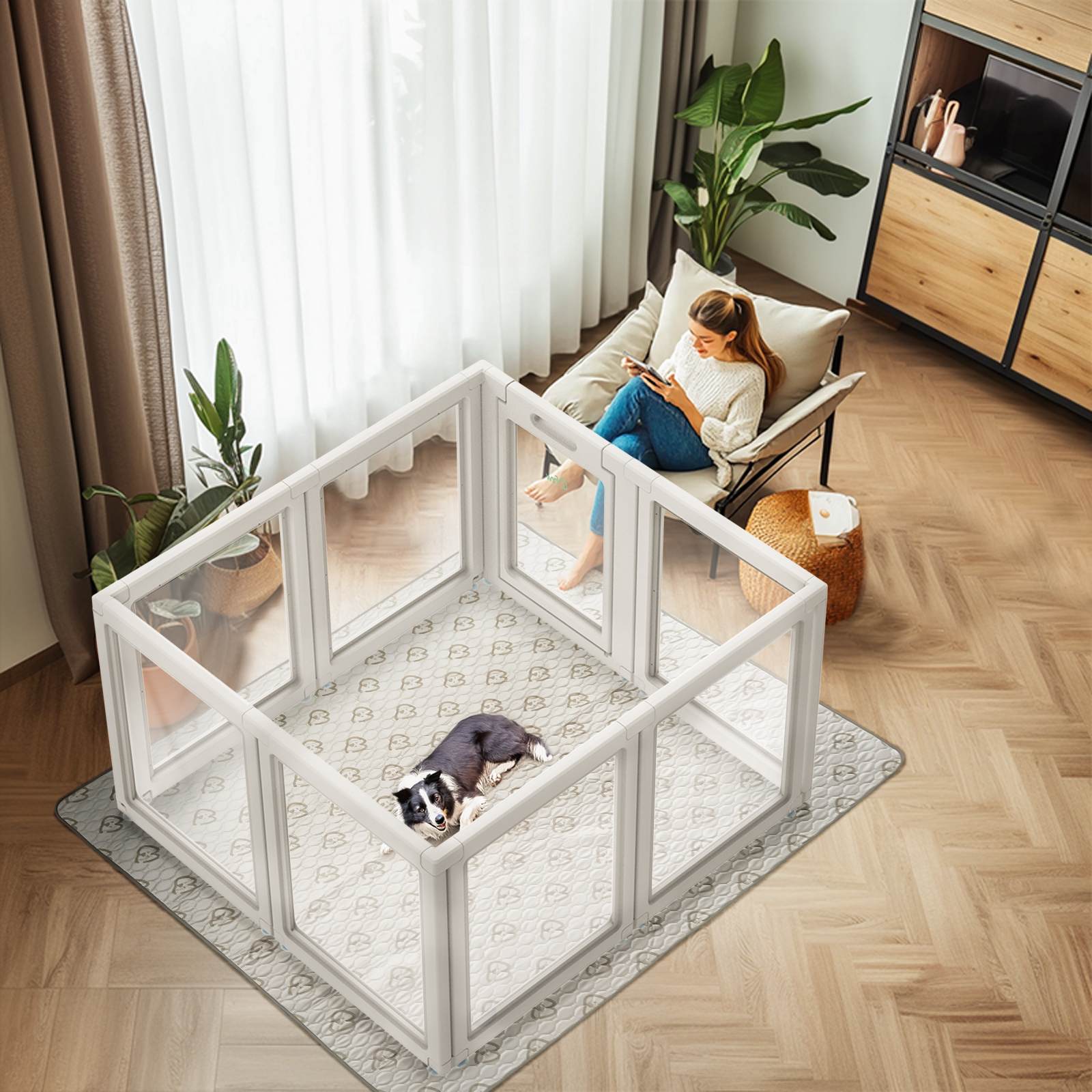 AuraSpace Acrylic Indoor Dog Playpen for Puppies and Small Dogs