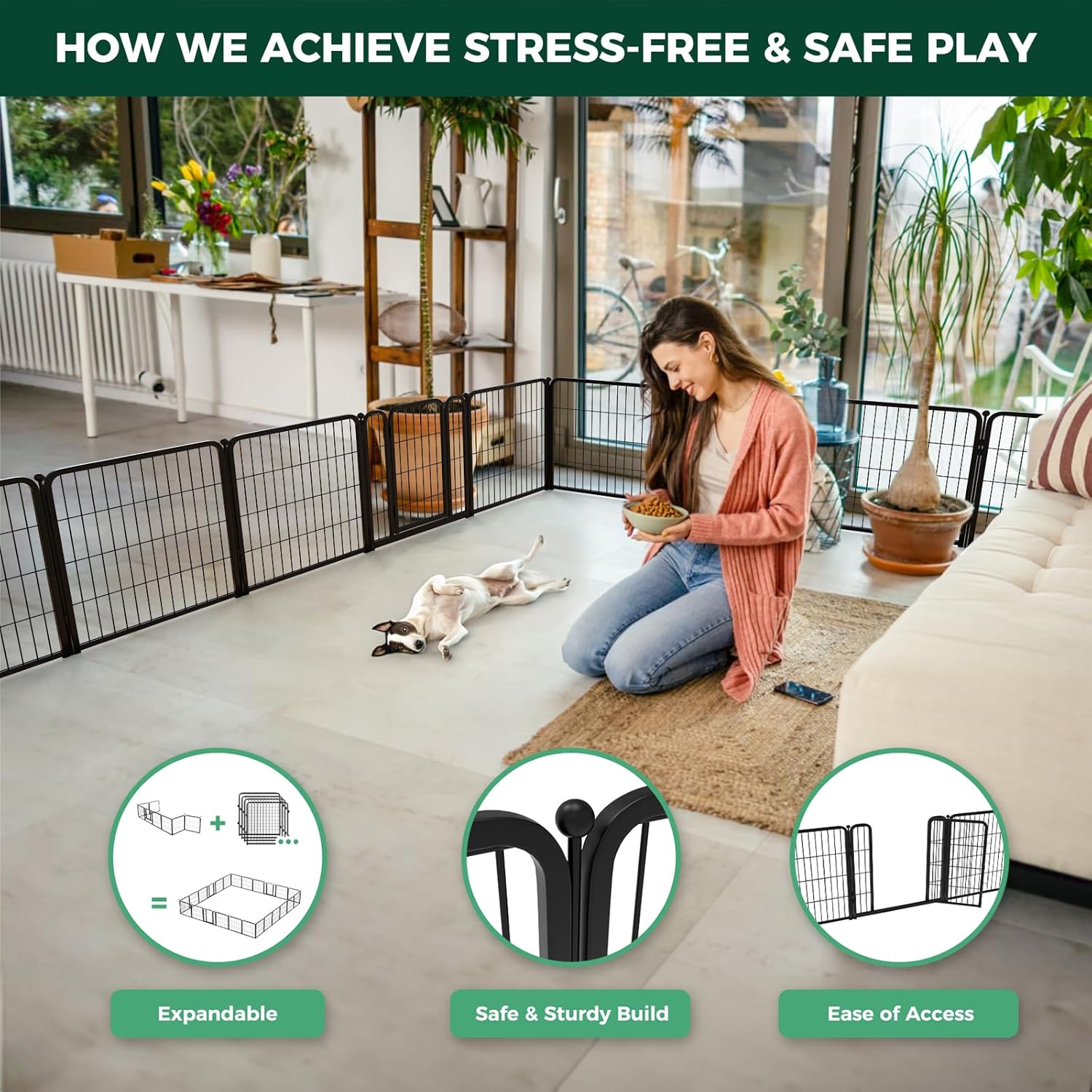 Bundle - Black Homeplus Dog Playpen & Dog Playpen Partition Connector(Pack of 2)