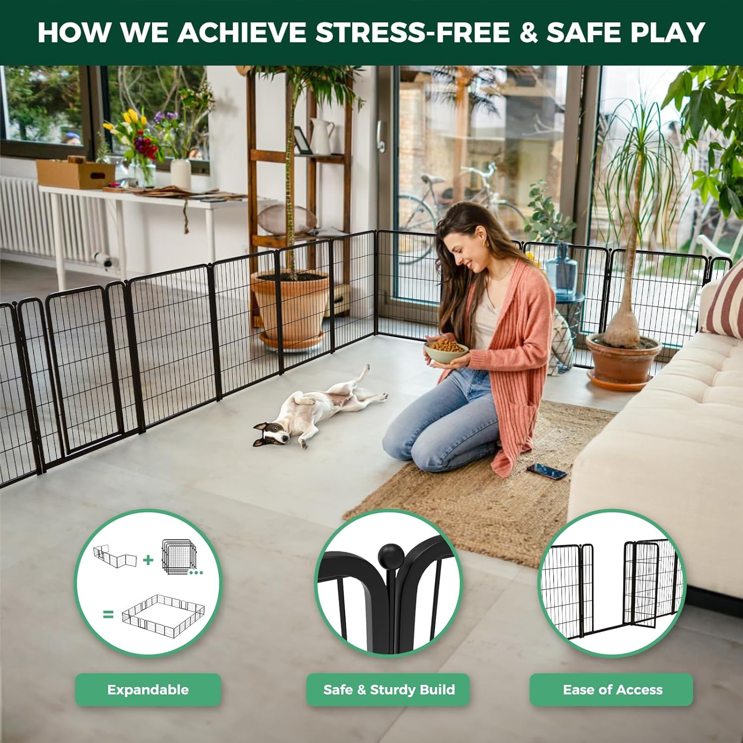 Bundle - Black Homeplus Dog Playpen & Dog Playpen Partition Connector(Pack of 2)