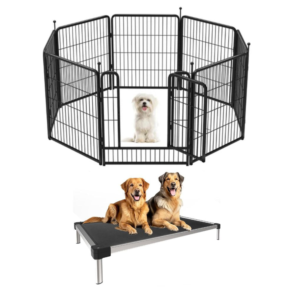 Bundle Instant Dog Playpen & TitanNest Cooling Chew Proof Elevated Dog Bed
