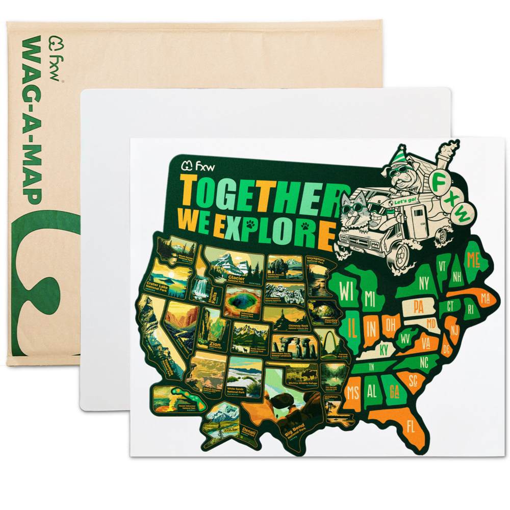 FXW RV State Sticker Travel Map - 50 USA State Decals with Scenic Illustrations