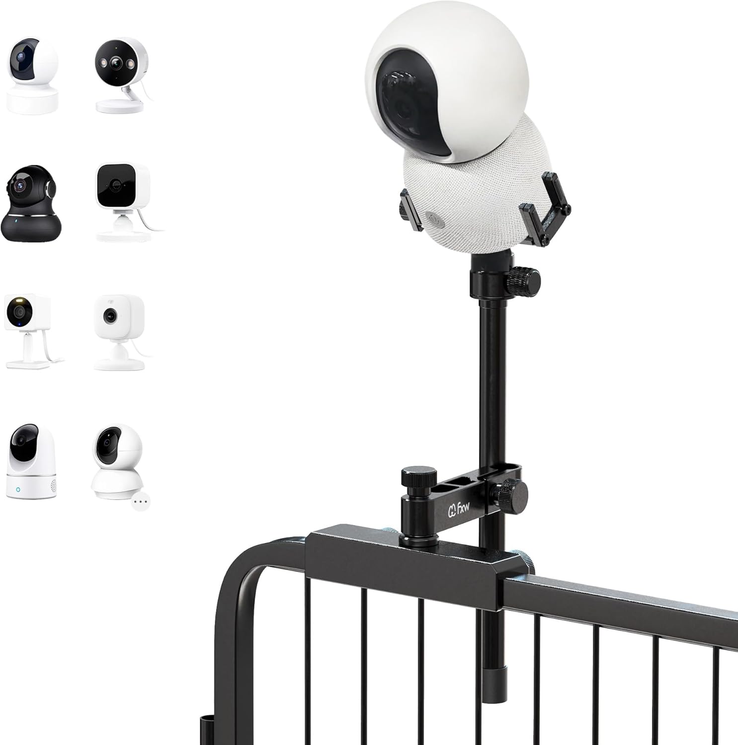 White security camera on a playpen camera mount