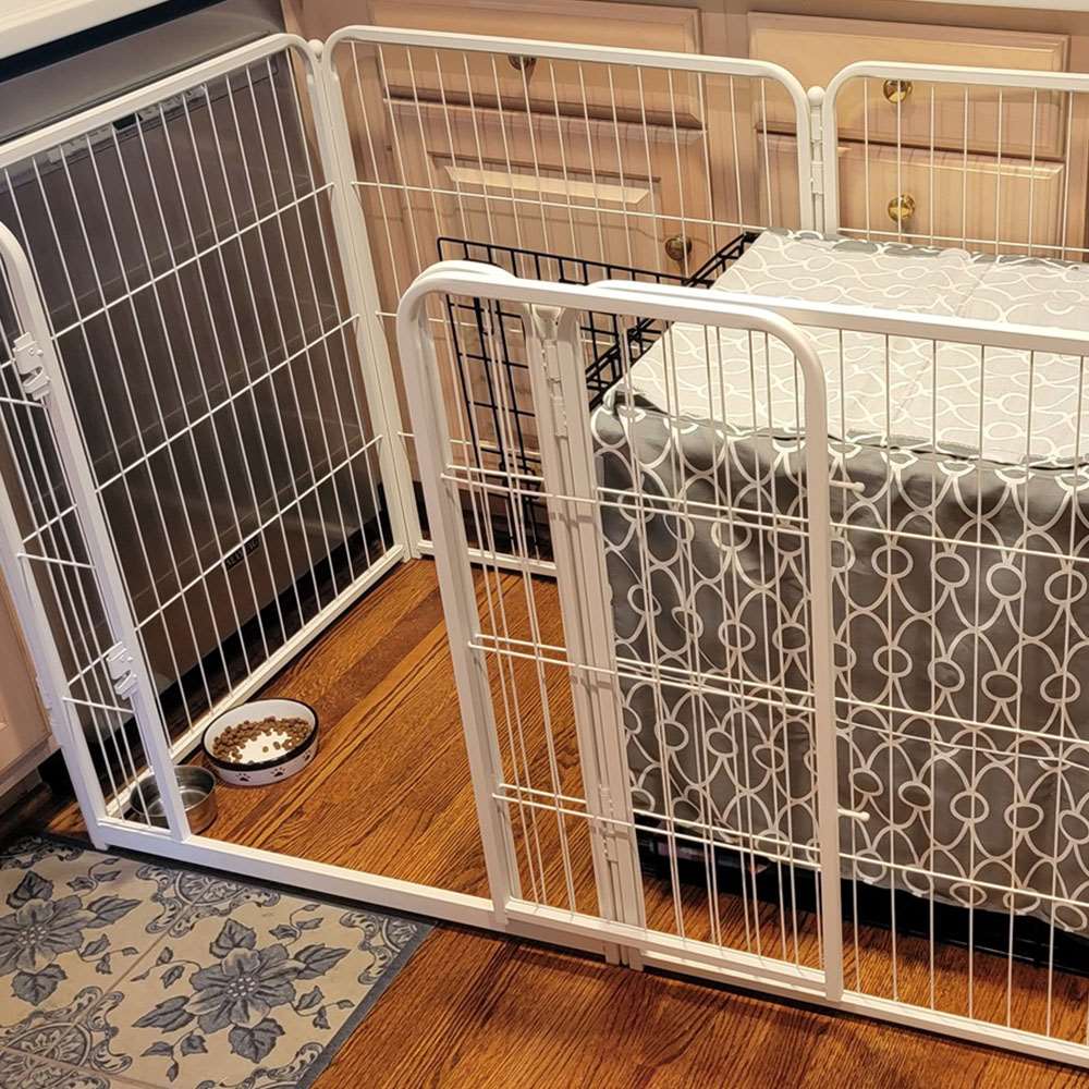 Homeplus Dog Playpen for Indoor Use White 32 inch 5 Panels & 1 Gate FXW