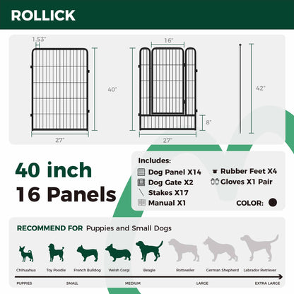 40 Inch 16 Panels Rollick Dog Playpen for All-Terrain FXW