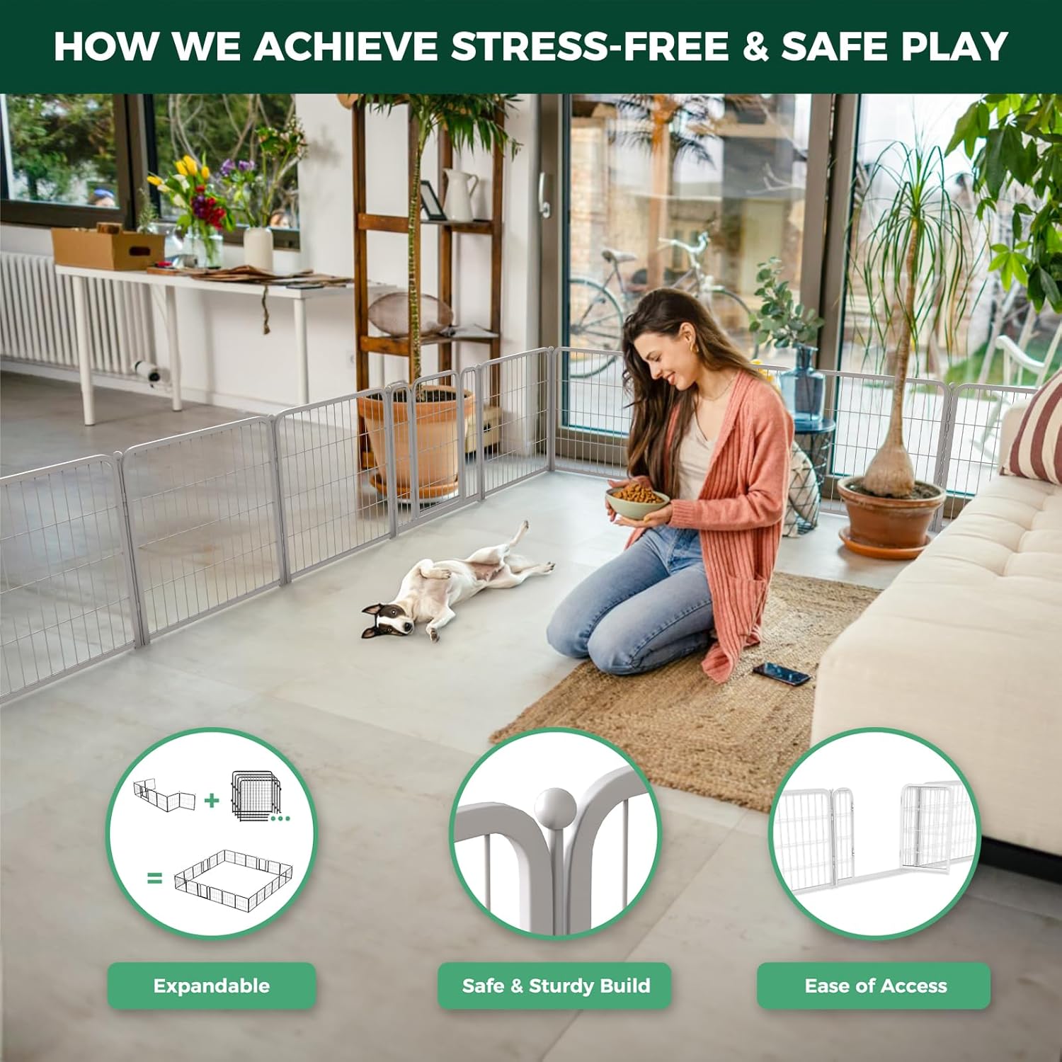 Bundle - White Homeplus Dog Playpen & Dog Playpen Partition Connector (Pack of 2)