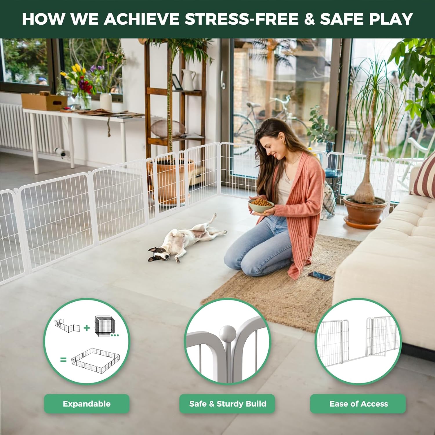 Bundle - White Homeplus Dog Playpen & Dog Playpen Partition Connector (Pack of 2)