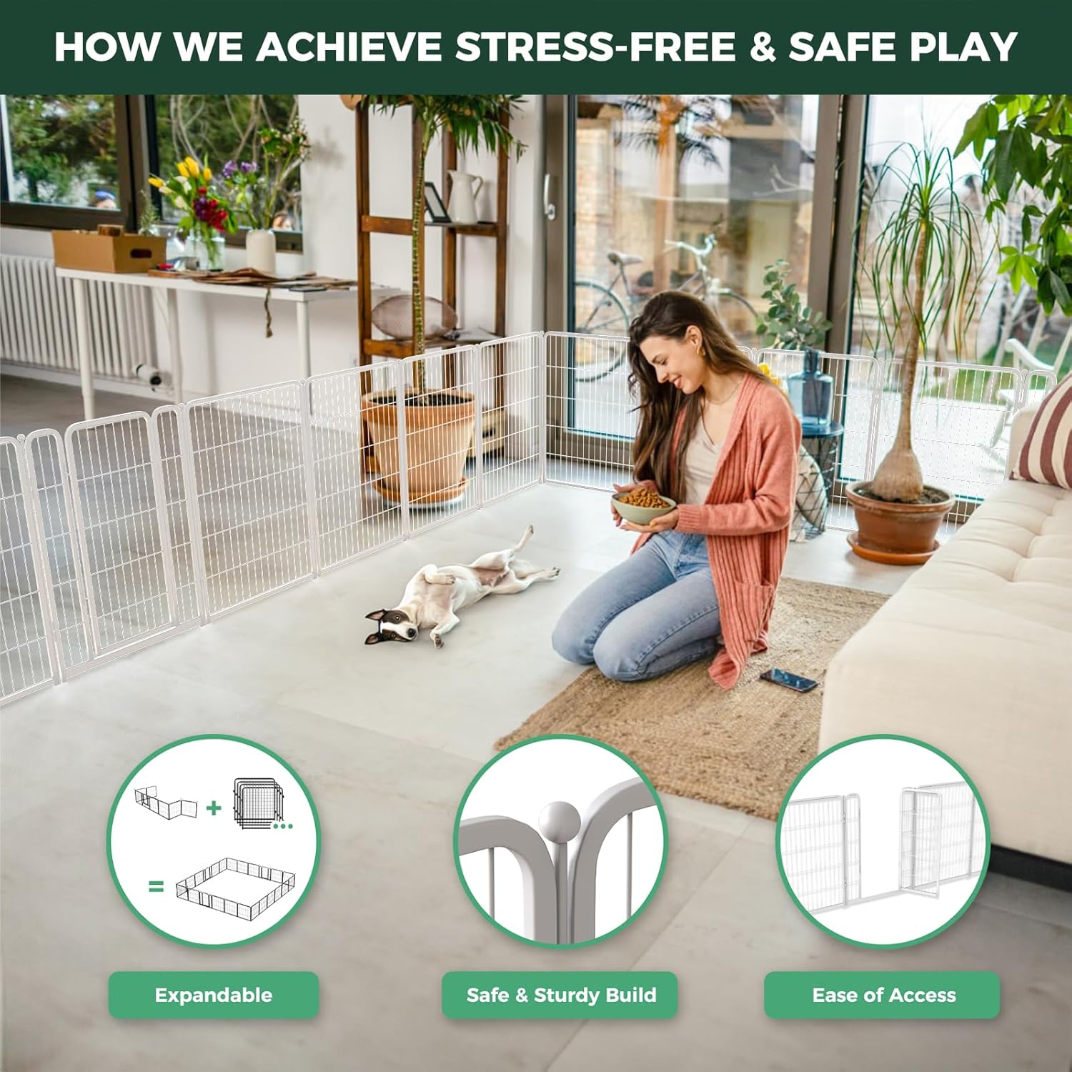 Bundle - White Homeplus Dog Playpen & Dog Playpen Partition Connector (Pack of 2)