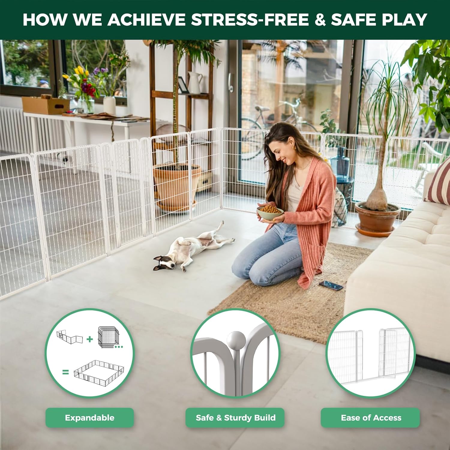 Bundle - White Homeplus Dog Playpen & Dog Playpen Partition Connector (Pack of 2)