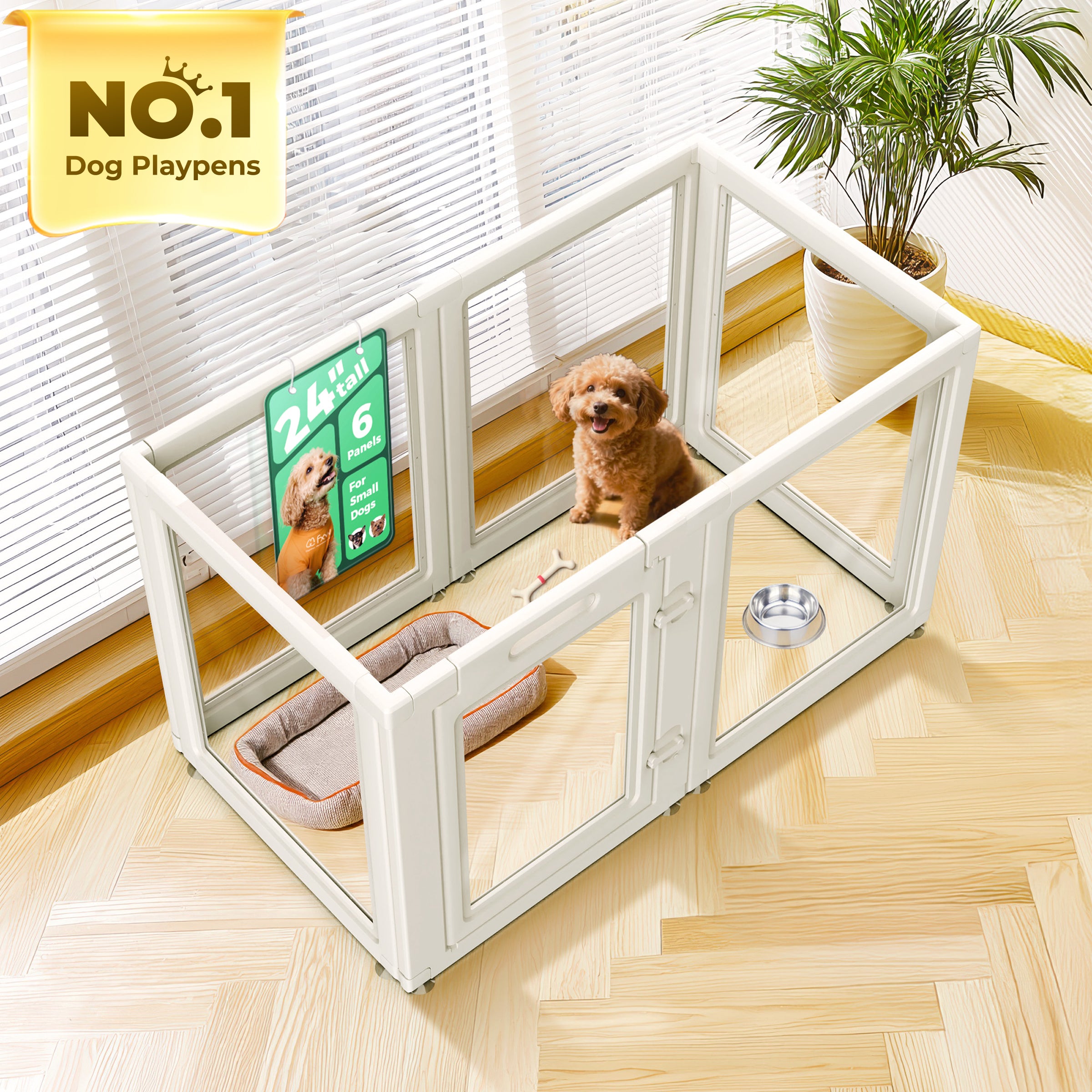 AuraSpace Acrylic Indoor Dog Playpen for Small to Medium Dogs