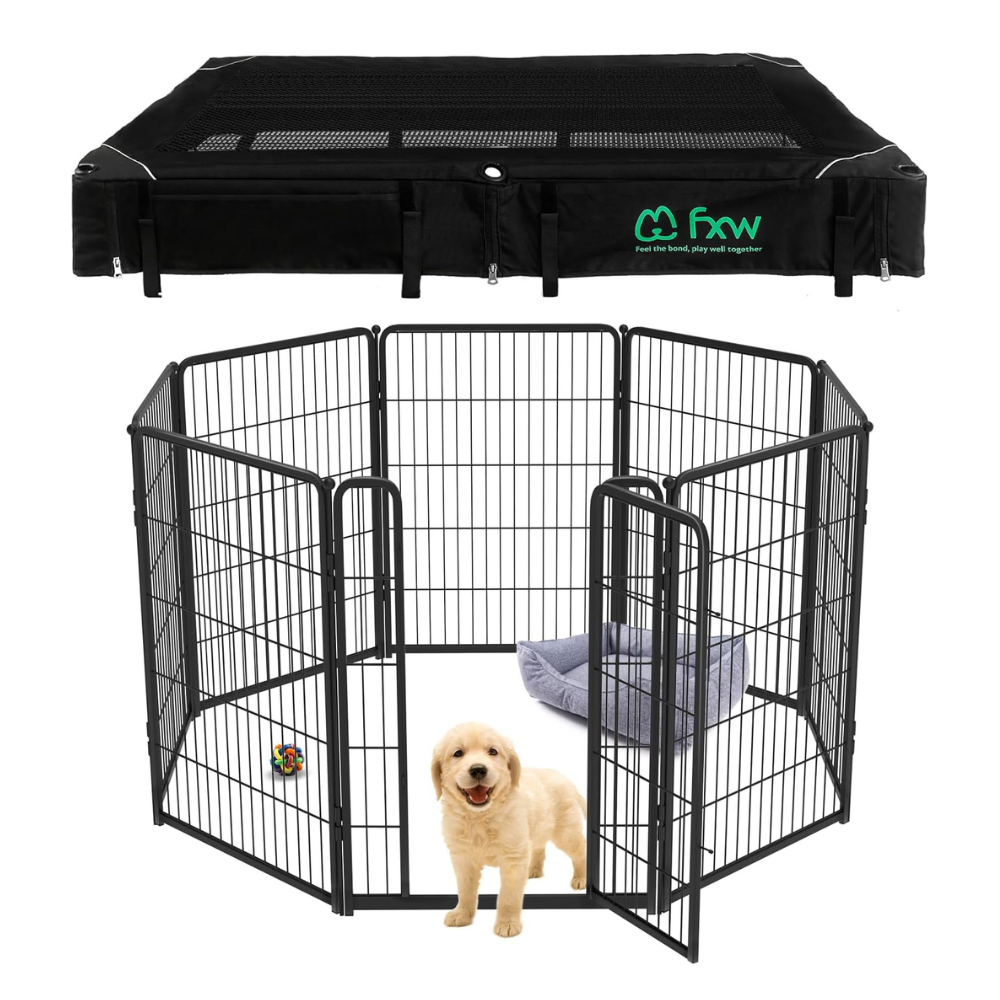 Bundle - Homeplus Dog Playpen & Black Playpen Cover (2 PCs) FXW