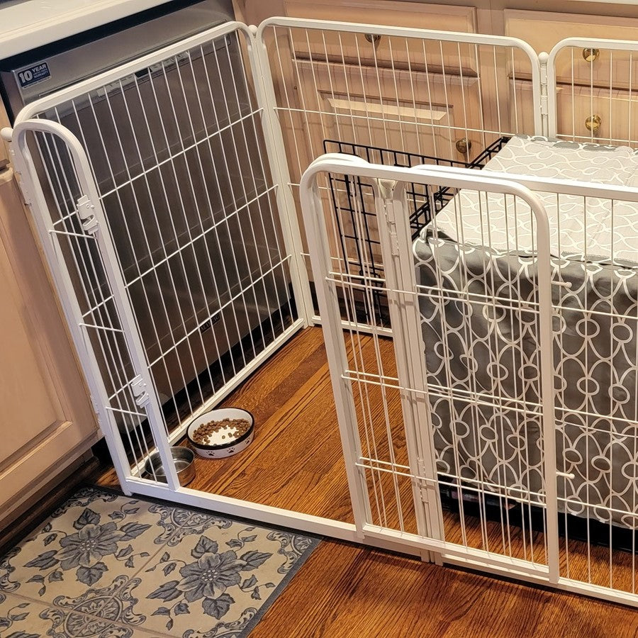 Bundle - White Homeplus Dog Playpen & Fence-to- Wall Anchor & Pee Pad (3 PCs) FXW