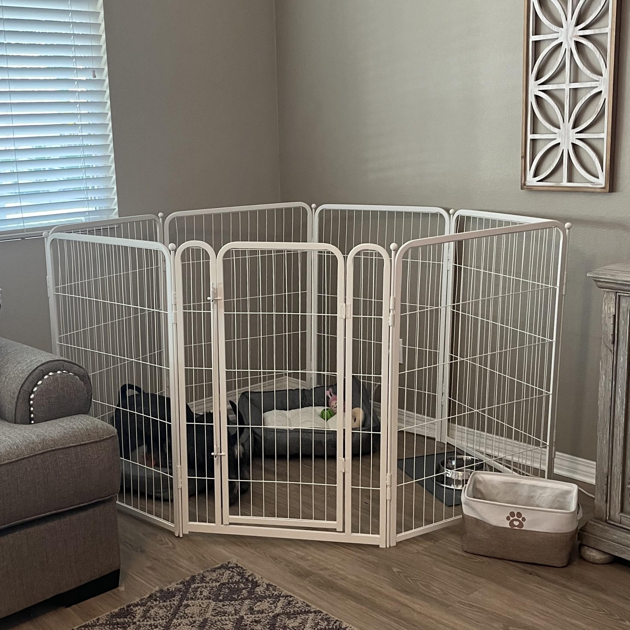 Bundle - White Homeplus Dog Playpen & Fence-to- Wall Anchor & Pee Pad (3 PCs) FXW