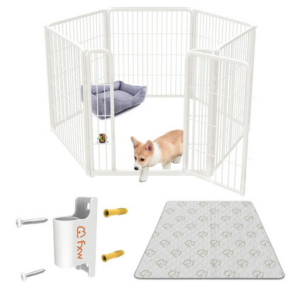 Bundle - White Homeplus Dog Playpen & Fence-to- Wall Anchor & Pee Pad (3 PCs) FXW