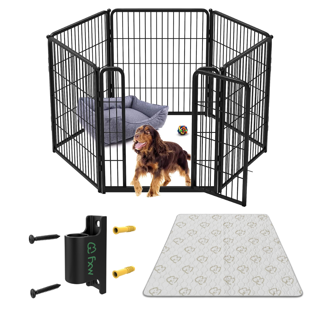 Bundle - Black Homeplus Dog Playpen & Fence-to- Wall Anchor & Pee Pad (3 PCs)