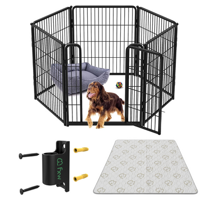 Bundle - Black Homeplus Dog Playpen & Fence-to- Wall Anchor & Pee Pad (3 PCs) FXW