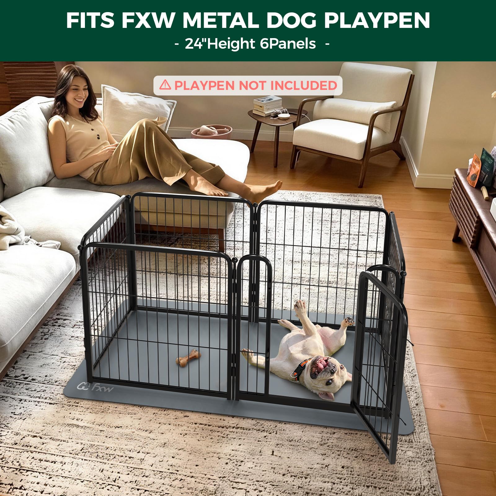 FXW Ultra Waterproof Pet Floor Protector Mat and Under Dog Crate Mat